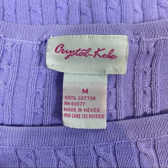 Vintage Medium Pastel Lilac Purple Square Neck Cable Knit Sweater Tee Shirt - Picture 9 of 11